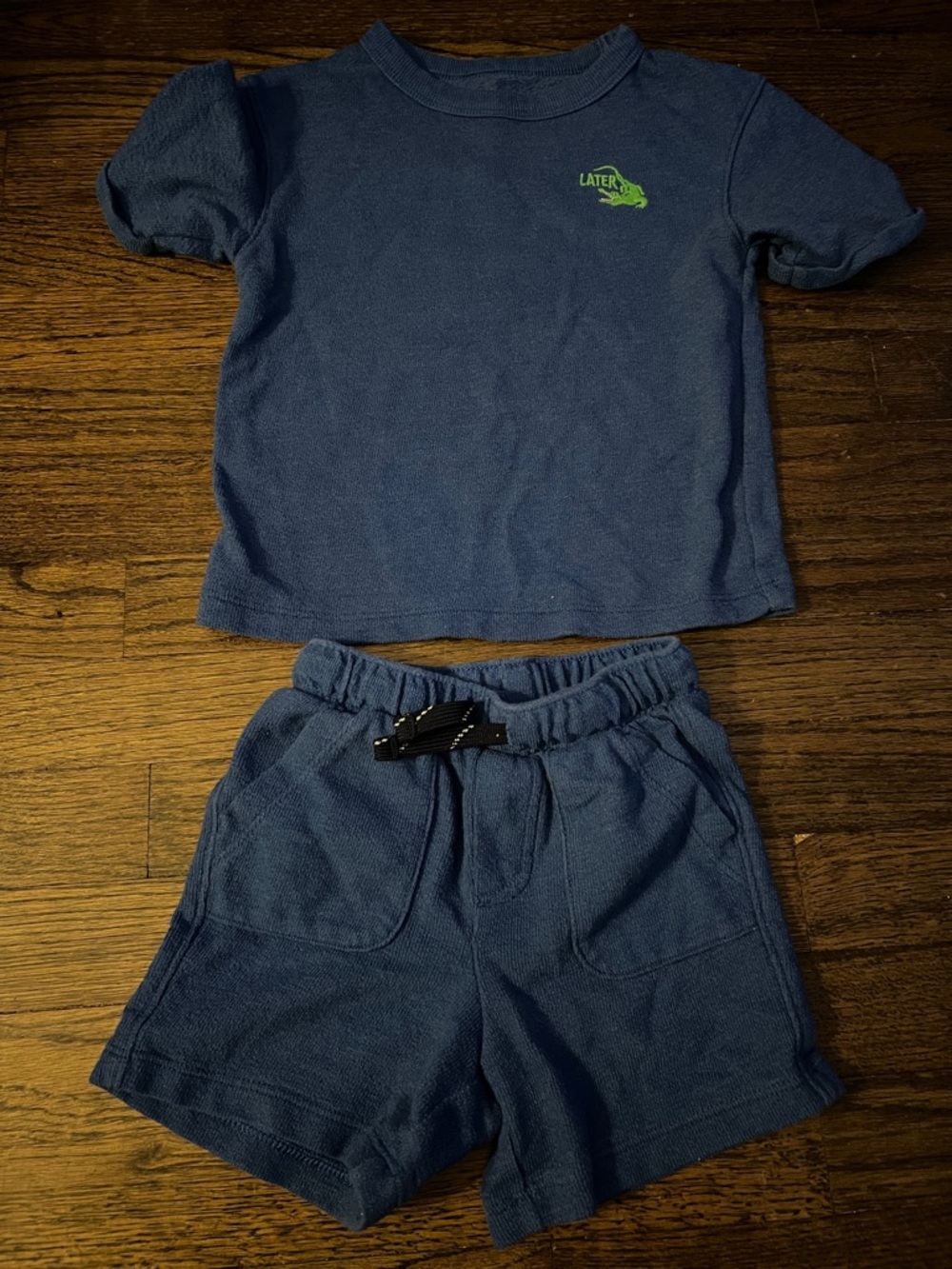 Old Navy Navy Blue Tee and Shorts Set with Lime Accent